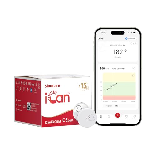 Sinocare Monitor de Glucosa 15 Días Continuos, Sensor Glucose, Sin Escaneo, Sin Punción...