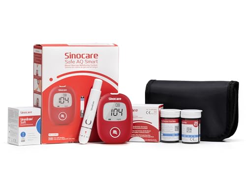 Medidor de Glucosa en Sangre Sinocare, Kit Completo con 50 Tiras Reactivas y Dispositivo...