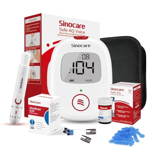 Sinocare Kit Medidor Glucosa en Sangre, Glucómetro, 25 x Tiras de Prueba y Dispositivo...