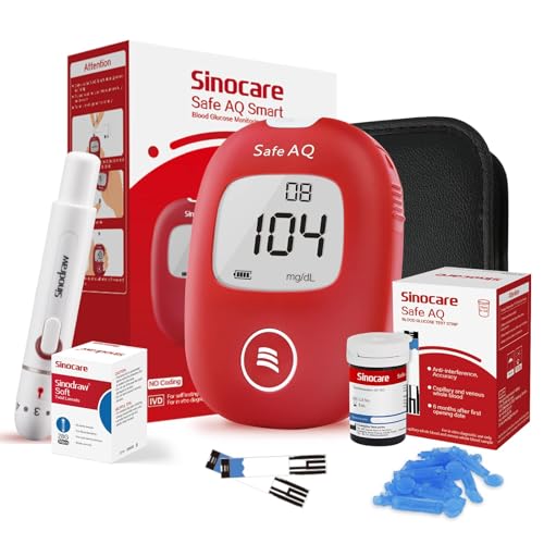 Sinocare Medidor de Glucosa en Sangre, Kit de Prueba de Glucosa en Sangre, 50 x Tiras...