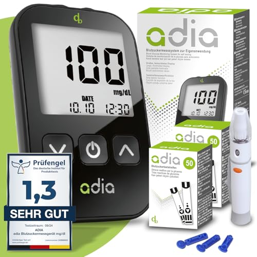 Juego de glucómetro adia (mg/dl) que incluye 110 tiras reactivas de glucosa en sangre,...