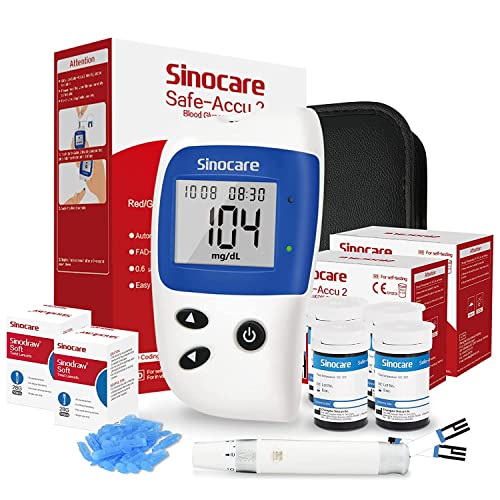sinocare Medidor de Glucosa en Sangre,100 x Kit Prueba de Glucosa en Sangre Glucometro...