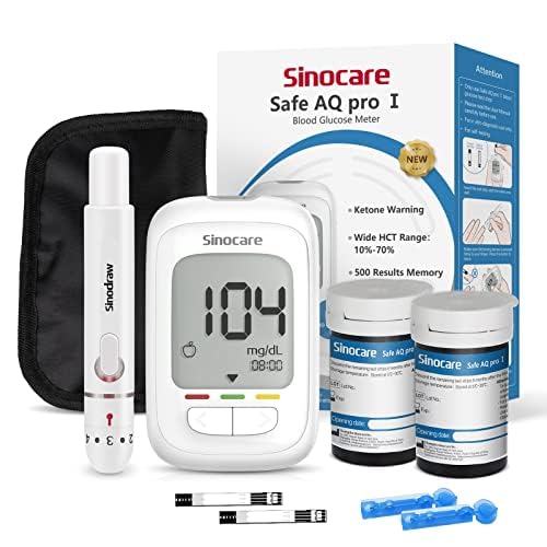 Sinocare Medidor Glucosa en Sangre, Kit Prueba Glucosa en Sangre Glucometro 50 x Tiras...