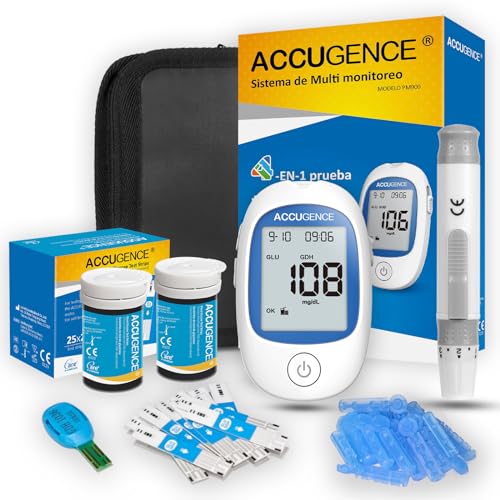 Medidor Multifunción Medición de Ácido Úrico 3 en 1, Glucosa y Cetonas con 50 Tiras...
