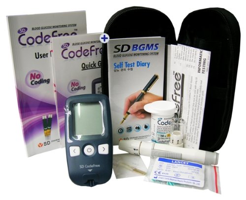 Codefree Kit SD - Medidor de glucosa en sangre, incluye tiras, lancetas y estuche